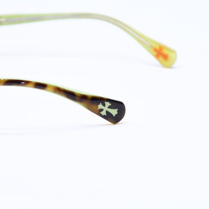 極美品 CHROME HEARTS クロムハーツ SPREAD 伊達メガネ アイウェア サイズ52□15-133 CHクロス装飾 べっ甲カラー グリーン 中古 4a006891