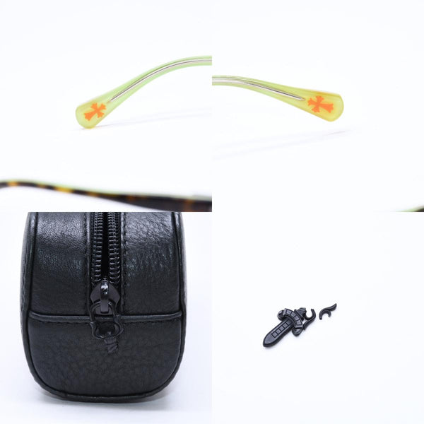 極美品 CHROME HEARTS クロムハーツ SPREAD 伊達メガネ アイウェア サイズ52□15-133 CHクロス装飾 べっ甲カラー グリーン 中古 4a006891