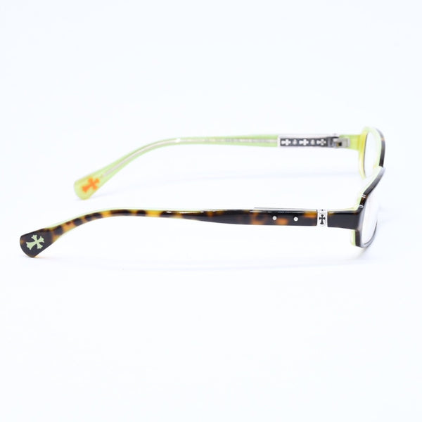 極美品 CHROME HEARTS クロムハーツ SPREAD 伊達メガネ アイウェア サイズ52□15-133 CHクロス装飾 べっ甲カラー グリーン 中古 4a006891