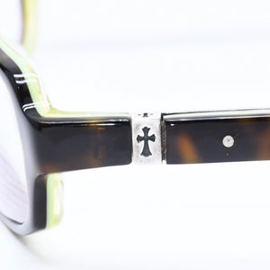 極美品 CHROME HEARTS クロムハーツ SPREAD 伊達メガネ アイウェア サイズ52□15-133 CHクロス装飾 べっ甲カラー グリーン 中古 4a006891