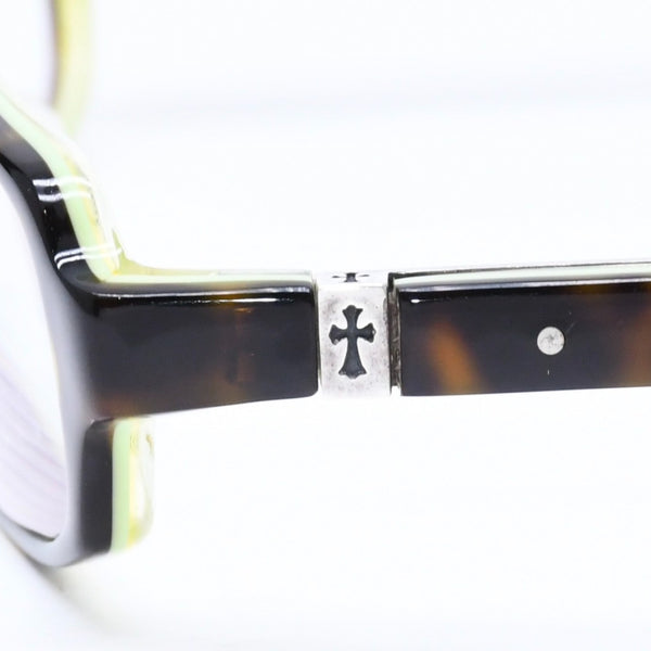 極美品 CHROME HEARTS クロムハーツ SPREAD 伊達メガネ アイウェア サイズ52□15-133 CHクロス装飾 べっ甲カラー グリーン 中古 4a006891