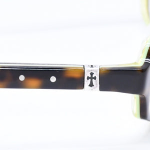 極美品 CHROME HEARTS クロムハーツ SPREAD 伊達メガネ アイウェア サイズ52□15-133 CHクロス装飾 べっ甲カラー グリーン 中古 4a006891
