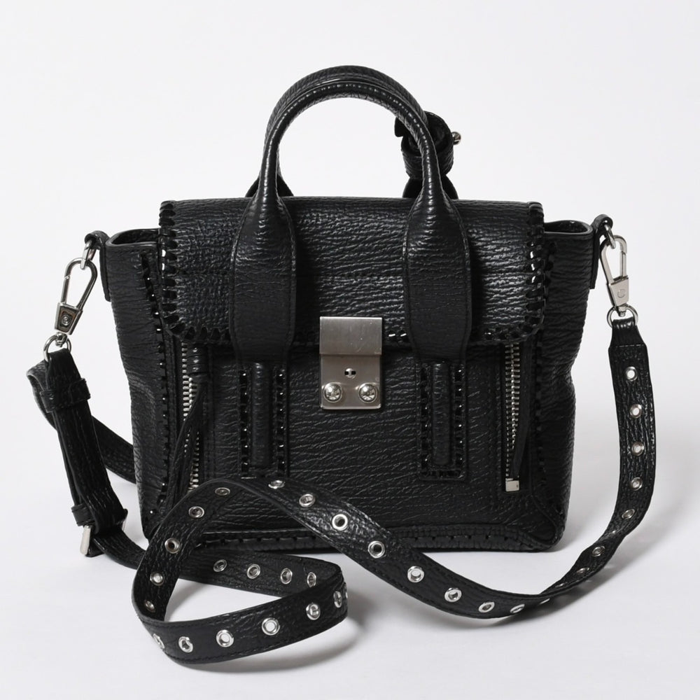 3.1 Phillip Lim フィリップ リム サッチェル ミニサイズ 2WAY ハンドバッグ ショルダーバッグ ブラックレザー シルバー金具 AP17-0226WSK 美品 中古 4a006893