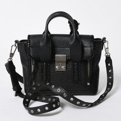 3.1 Phillip Lim フィリップ リム サッチェル ミニサイズ 2WAY ハンドバッグ ショルダーバッグ ブラックレザー シルバー金具 AP17-0226WSK 美品 中古 4a006893