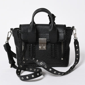 3.1 Phillip Lim フィリップ リム サッチェル ミニサイズ 2WAY ハンドバッグ ショルダーバッグ ブラックレザー シルバー金具 AP17-0226WSK 美品 中古 4a006893