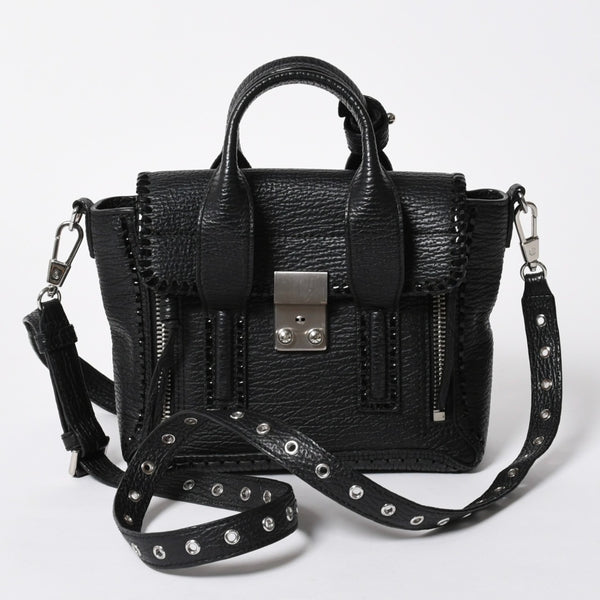 3.1 Phillip Lim フィリップ リム サッチェル ミニサイズ 2WAY ハンドバッグ ショルダーバッグ ブラックレザー シルバー金具 AP17-0226WSK 美品 中古 4a006893