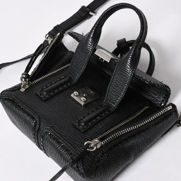 3.1 Phillip Lim フィリップ リム サッチェル ミニサイズ 2WAY ハンドバッグ ショルダーバッグ ブラックレザー シルバー金具 AP17-0226WSK 美品 中古 4a006893