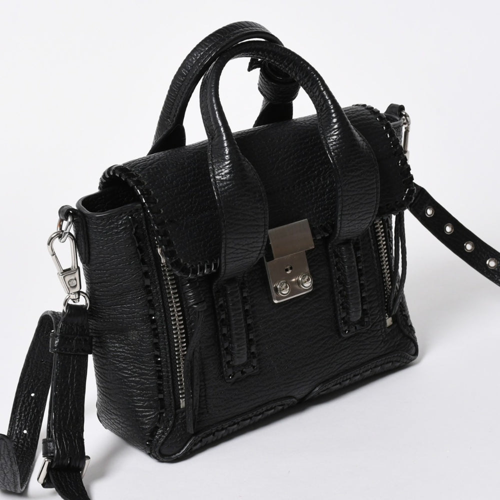 3.1 Phillip Lim フィリップ リム サッチェル ミニサイズ 2WAY ハンドバッグ ショルダーバッグ ブラックレザー シルバー金具 AP17-0226WSK 美品 中古 4a006893