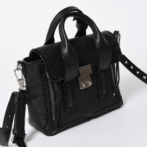 3.1 Phillip Lim フィリップ リム サッチェル ミニサイズ 2WAY ハンドバッグ ショルダーバッグ ブラックレザー シルバー金具 AP17-0226WSK 美品 中古 4a006893