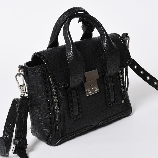 3.1 Phillip Lim フィリップ リム サッチェル ミニサイズ 2WAY ハンドバッグ ショルダーバッグ ブラックレザー シルバー金具 AP17-0226WSK 美品 中古 4a006893
