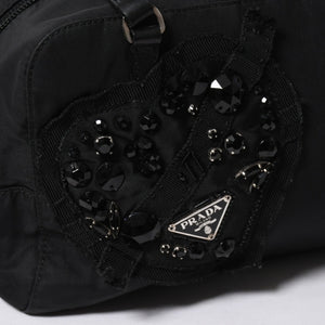 PRADA プラダ ハンドバッグ イヴニングハート BN1134 トライアングルロゴ ナイロン ブラック シルバー金具 美品 中古 4a004852