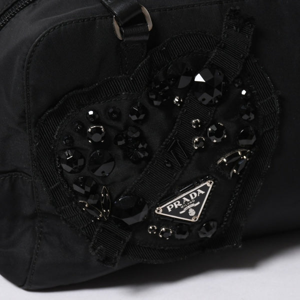 PRADA プラダ ハンドバッグ イヴニングハート BN1134 トライアングルロゴ ナイロン ブラック シルバー金具 美品 中古 4a004852