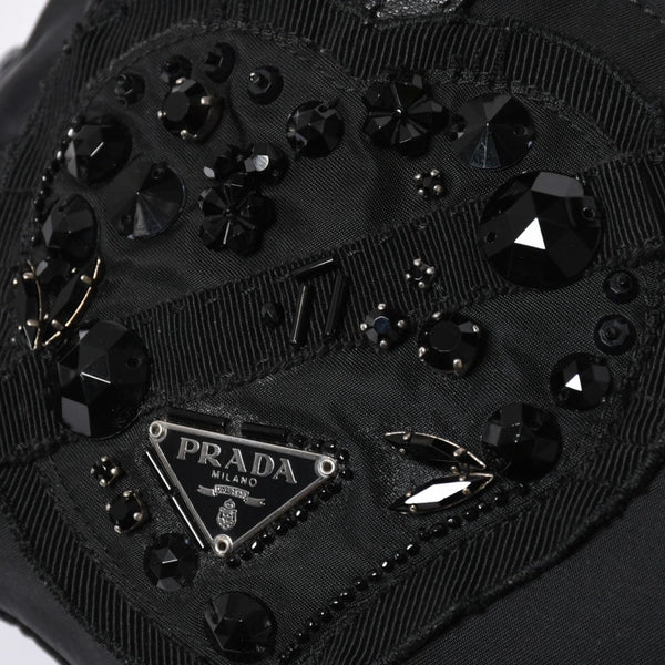 PRADA プラダ ハンドバッグ イヴニングハート BN1134 トライアングルロゴ ナイロン ブラック シルバー金具 美品 中古 4a004852