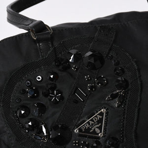 PRADA プラダ ハンドバッグ イヴニングハート BN1134 トライアングルロゴ ナイロン ブラック シルバー金具 美品 中古 4a004852