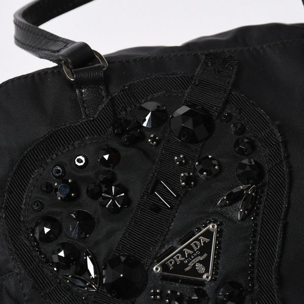PRADA プラダ ハンドバッグ イヴニングハート BN1134 トライアングルロゴ ナイロン ブラック シルバー金具 美品 中古 4a004852