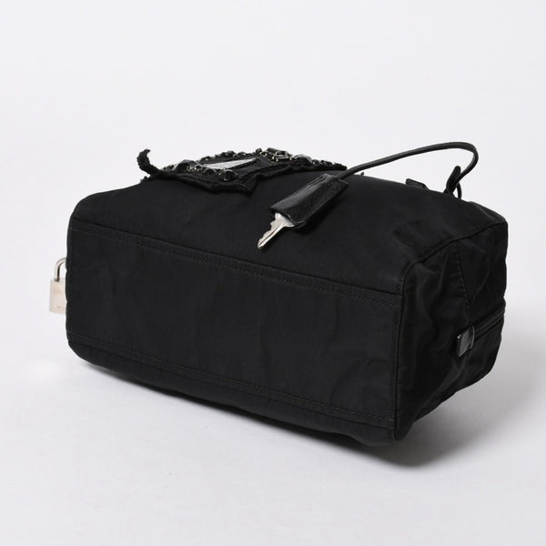 PRADA プラダ ハンドバッグ イヴニングハート BN1134 トライアングルロゴ ナイロン ブラック シルバー金具 美品 中古 4a004852