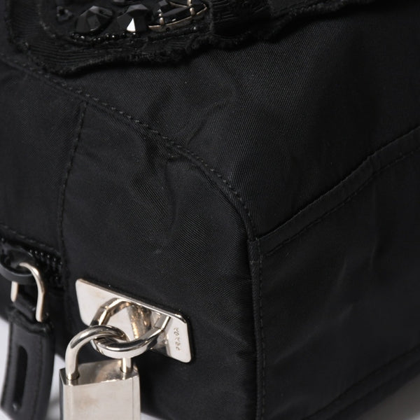 PRADA プラダ ハンドバッグ イヴニングハート BN1134 トライアングルロゴ ナイロン ブラック シルバー金具 美品 中古 4a004852