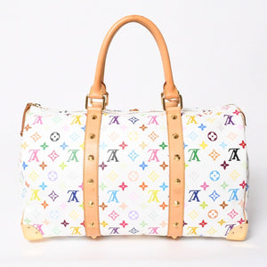 極美品 LOUIS VUITTON ルイヴィトン キーポル45 ボストンバッグ M92641 モノグラム マルチカラー ホワイト 村上隆 中古 4a003947