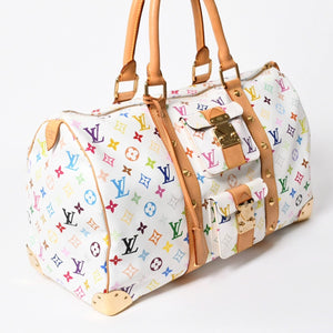 極美品 LOUIS VUITTON ルイヴィトン キーポル45 ボストンバッグ M92641 モノグラム マルチカラー ホワイト 村上隆 中古 4a003947