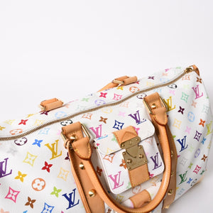 極美品 LOUIS VUITTON ルイヴィトン キーポル45 ボストンバッグ M92641 モノグラム マルチカラー ホワイト 村上隆 中古 4a003947