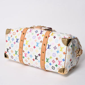極美品 LOUIS VUITTON ルイヴィトン キーポル45 ボストンバッグ M92641 モノグラム マルチカラー ホワイト 村上隆 中古 4a003947