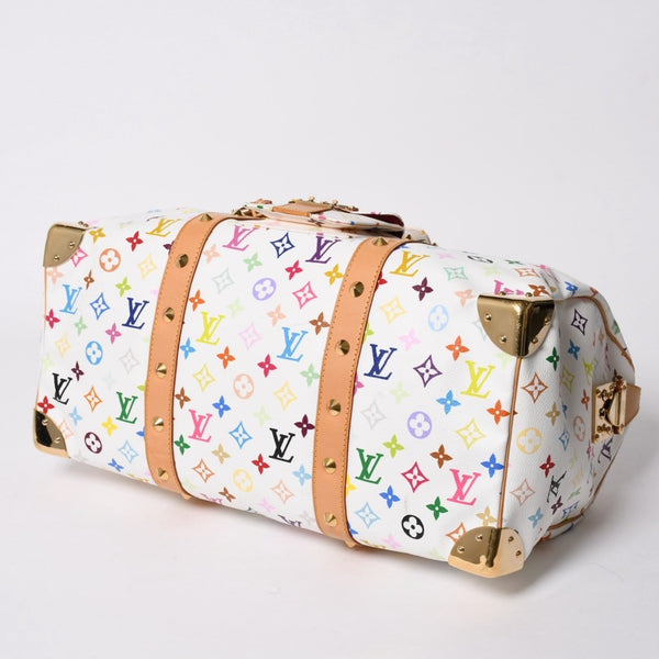 極美品 LOUIS VUITTON ルイヴィトン キーポル45 ボストンバッグ M92641 モノグラム マルチカラー ホワイト 村上隆 中古 4a003947
