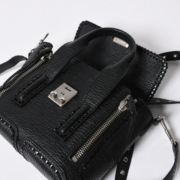 3.1 Phillip Lim フィリップ リム サッチェル ミニサイズ 2WAY ハンドバッグ ショルダーバッグ ブラックレザー シルバー金具 AP17-0226WSK 美品 中古 4a006893