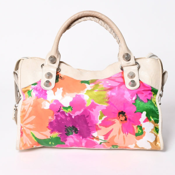 BALENCIAGA バレンシアガ GIANT CITY ジャイアント シティ 2WAYバッグ 173084 ボタニカル柄 ベージュ シルバー金具 美品 中古 4a006912