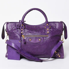 極美品 BALENCIAGA バレンシアガ ザ ジャイアントシティ レザー 2WAY ハンドバッグ ショルダーバッグ パープル ゴールド金具 281770 中古 4a006915