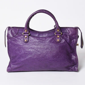 極美品 BALENCIAGA バレンシアガ ザ ジャイアントシティ レザー 2WAY ハンドバッグ ショルダーバッグ パープル ゴールド金具 281770 中古 4a006915