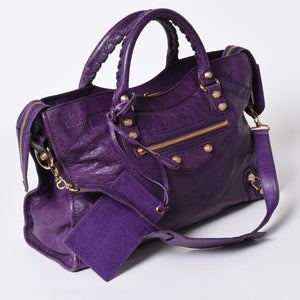 極美品 BALENCIAGA バレンシアガ ザ ジャイアントシティ レザー 2WAY ハンドバッグ ショルダーバッグ パープル ゴールド金具 281770 中古 4a006915