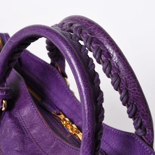 極美品 BALENCIAGA バレンシアガ ザ ジャイアントシティ レザー 2WAY ハンドバッグ ショルダーバッグ パープル ゴールド金具 281770 中古 4a006915
