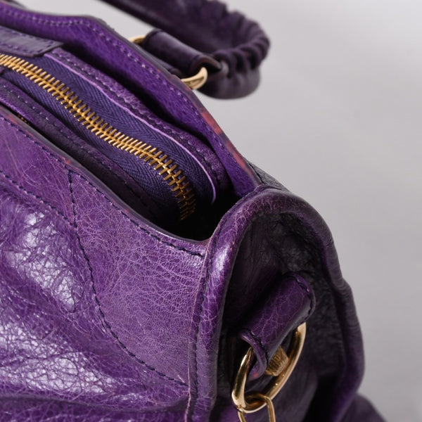 極美品 BALENCIAGA バレンシアガ ザ ジャイアントシティ レザー 2WAY ハンドバッグ ショルダーバッグ パープル ゴールド金具 281770 中古 4a006915