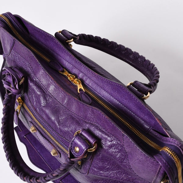 極美品 BALENCIAGA バレンシアガ ザ ジャイアントシティ レザー 2WAY ハンドバッグ ショルダーバッグ パープル ゴールド金具 281770 中古 4a006915