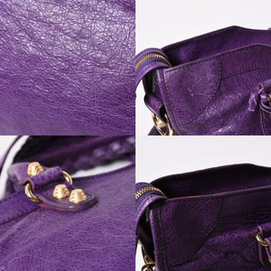極美品 BALENCIAGA バレンシアガ ザ ジャイアントシティ レザー 2WAY ハンドバッグ ショルダーバッグ パープル ゴールド金具 281770 中古 4a006915