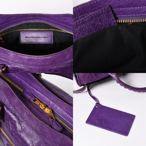 極美品 BALENCIAGA バレンシアガ ザ ジャイアントシティ レザー 2WAY ハンドバッグ ショルダーバッグ パープル ゴールド金具 281770 中古 4a006915