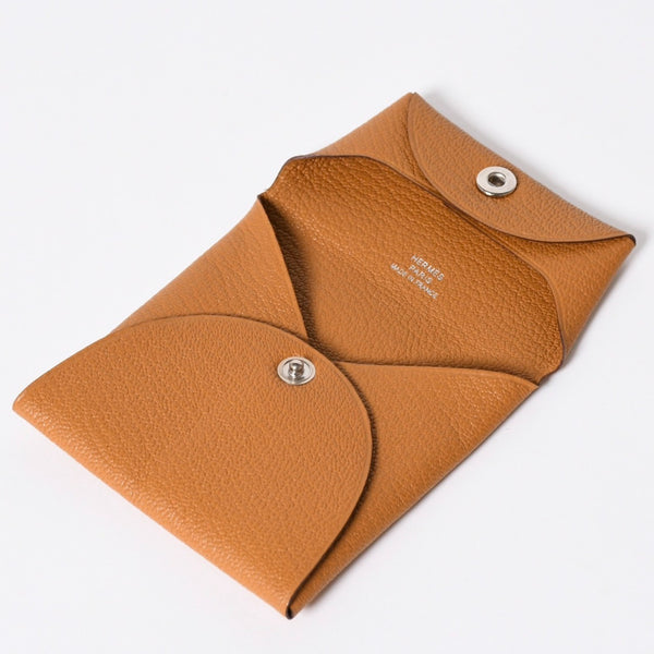 新品同様 HERMES エルメス バスティアヴェルソ コインケース B刻印 シェーブル キャラメル シルバー金具 中古 4a006663