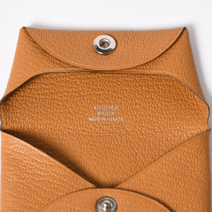 新品同様 HERMES エルメス バスティアヴェルソ コインケース B刻印 シェーブル キャラメル シルバー金具 中古 4a006663