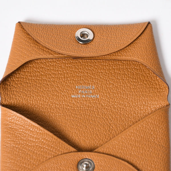 新品同様 HERMES エルメス バスティアヴェルソ コインケース B刻印 シェーブル キャラメル シルバー金具 中古 4a006663