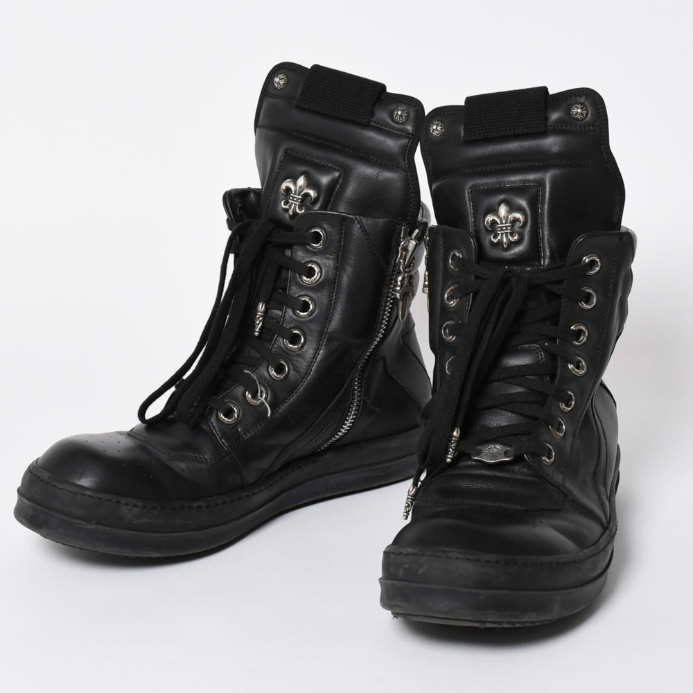 極美品 CHROME HEARTS クロムハーツ RICK OWENS リックオウエンス ジオバスケット スニーカー BSフレア ダガー クロスボール ブラック シルバー サイズ44 中古 4a006908