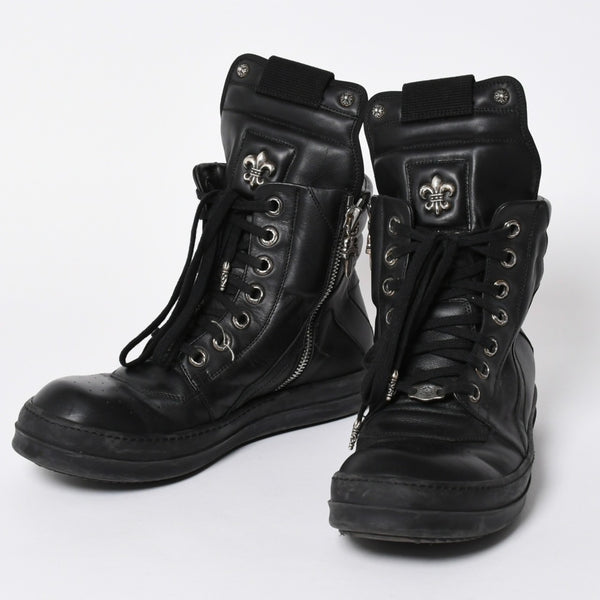 極美品 CHROME HEARTS クロムハーツ RICK OWENS リックオウエンス ジオバスケット スニーカー BSフレア ダガー クロスボール ブラック シルバー サイズ44 中古 4a006908