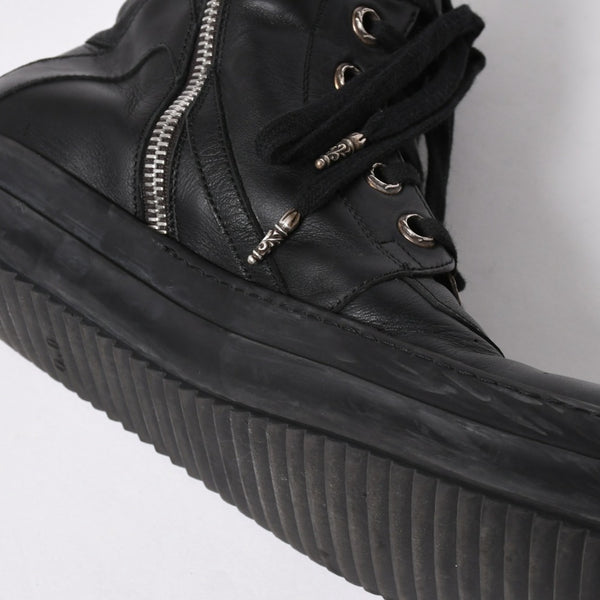 極美品 CHROME HEARTS クロムハーツ RICK OWENS リックオウエンス ジオバスケット スニーカー BSフレア ダガー クロスボール ブラック シルバー サイズ44 中古 4a006908