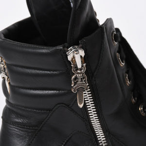 極美品 CHROME HEARTS クロムハーツ RICK OWENS リックオウエンス ジオバスケット スニーカー BSフレア ダガー クロスボール ブラック シルバー サイズ44 中古 4a006908