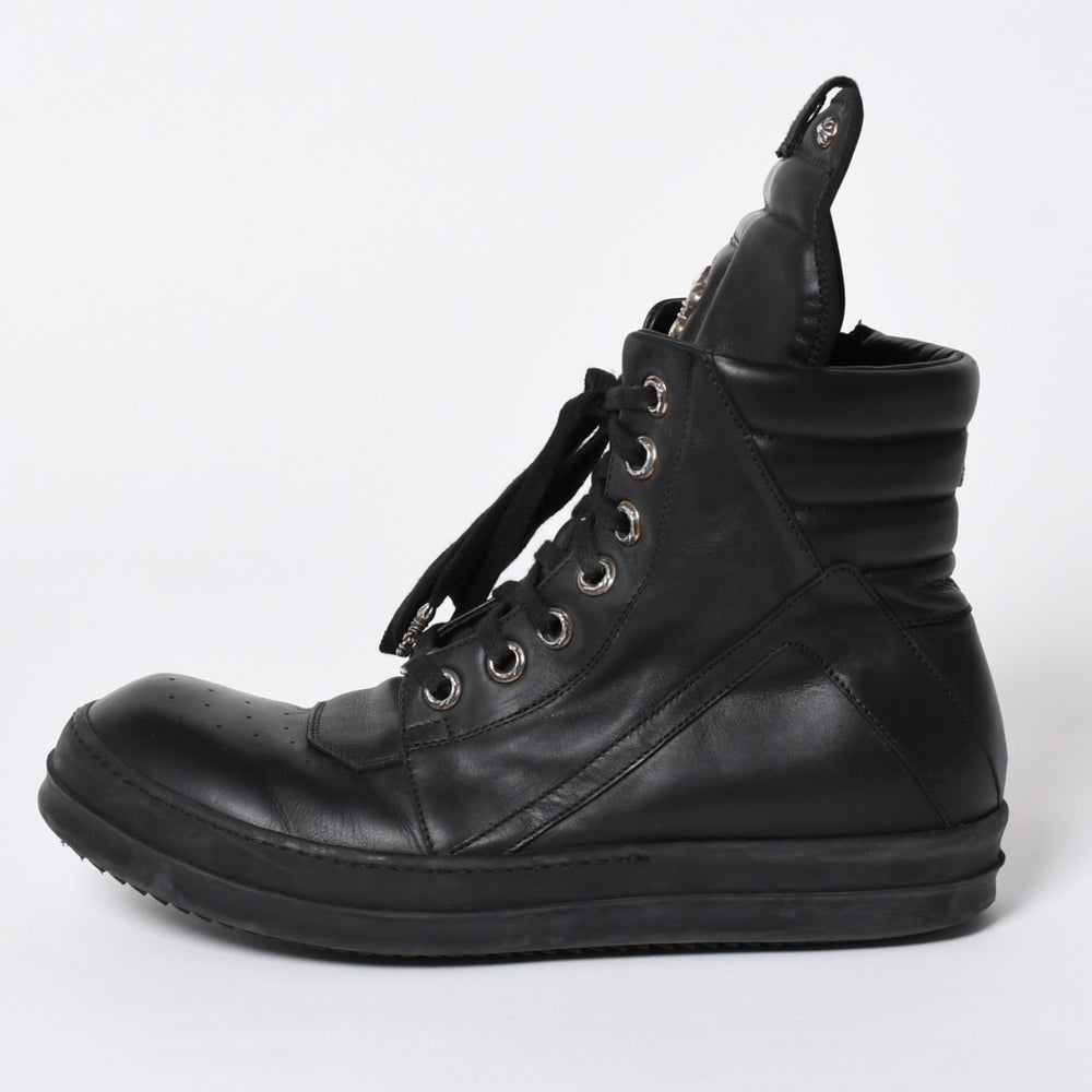 極美品 CHROME HEARTS クロムハーツ RICK OWENS リックオウエンス ジオバスケット スニーカー BSフレア ダガー クロスボール ブラック シルバー サイズ44 中古 4a006908