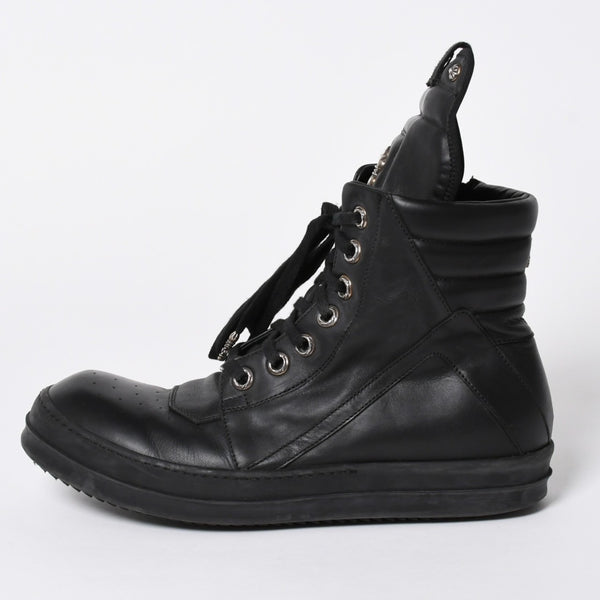 極美品 CHROME HEARTS クロムハーツ RICK OWENS リックオウエンス ジオバスケット スニーカー BSフレア ダガー クロスボール ブラック シルバー サイズ44 中古 4a006908