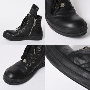 極美品 CHROME HEARTS クロムハーツ RICK OWENS リックオウエンス ジオバスケット スニーカー BSフレア ダガー クロスボール ブラック シルバー サイズ44 中古 4a006908