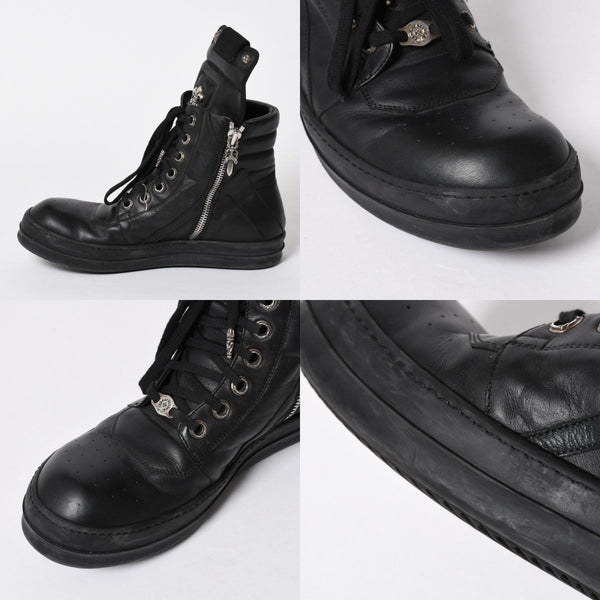 極美品 CHROME HEARTS クロムハーツ RICK OWENS リックオウエンス ジオバスケット スニーカー BSフレア ダガー クロスボール ブラック シルバー サイズ44 中古 4a006908