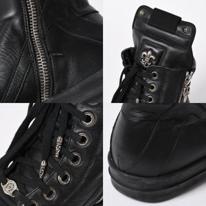 極美品 CHROME HEARTS クロムハーツ RICK OWENS リックオウエンス ジオバスケット スニーカー BSフレア ダガー クロスボール ブラック シルバー サイズ44 中古 4a006908