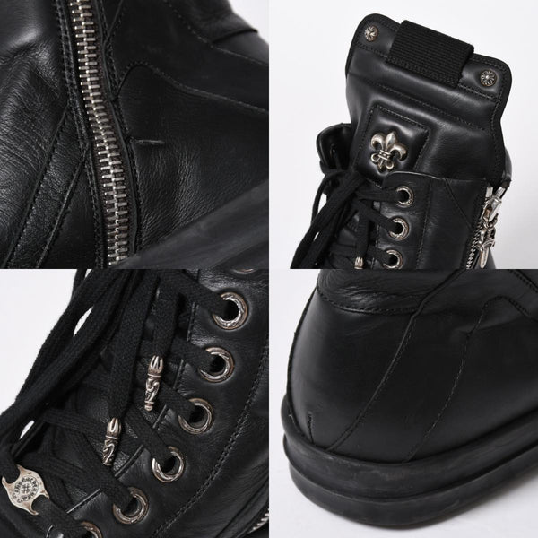 極美品 CHROME HEARTS クロムハーツ RICK OWENS リックオウエンス ジオバスケット スニーカー BSフレア ダガー クロスボール ブラック シルバー サイズ44 中古 4a006908