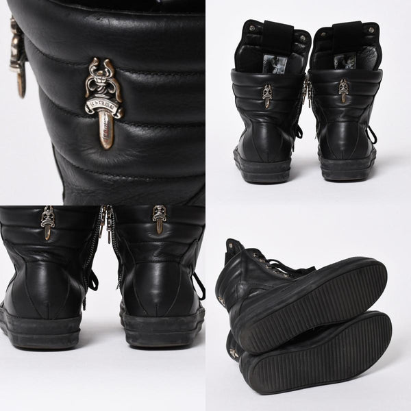極美品 CHROME HEARTS クロムハーツ RICK OWENS リックオウエンス ジオバスケット スニーカー BSフレア ダガー クロスボール ブラック シルバー サイズ44 中古 4a006908